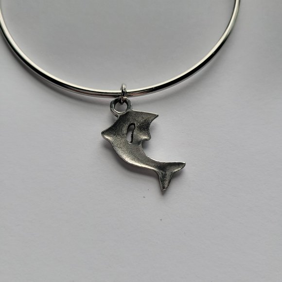 Dolphin Charm Bracelet Silver Color Bangle Style - Picture 5 of 6